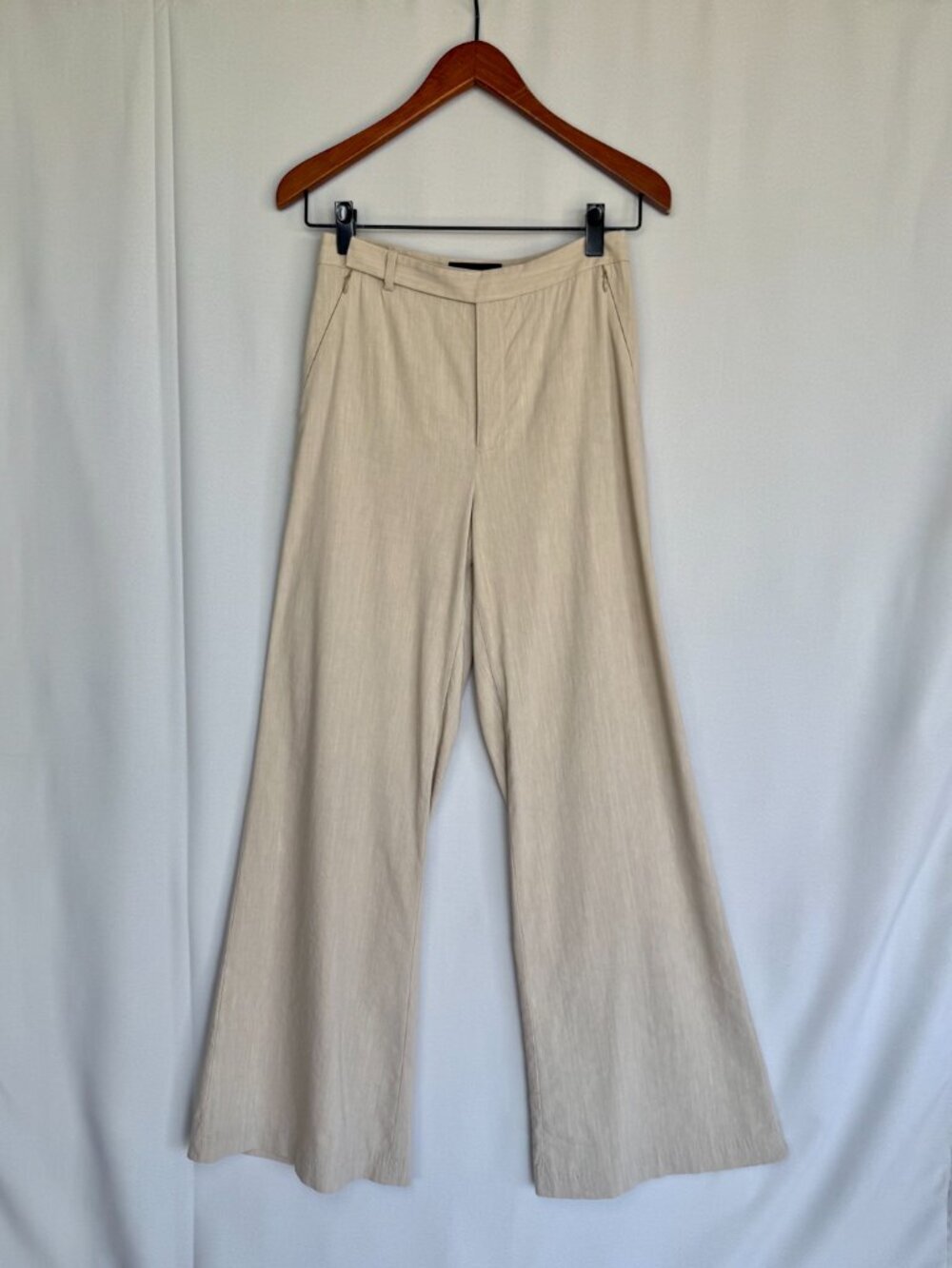 Kobi Halperin Khaki Tan High Waist Wide Flare Leg Stretch Trousers Pants Size 8